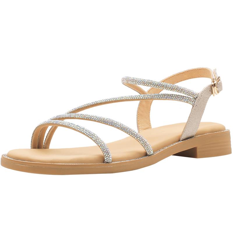 ZHR Women s Flat Rhinestone Thin Strap Roman Sandals 37