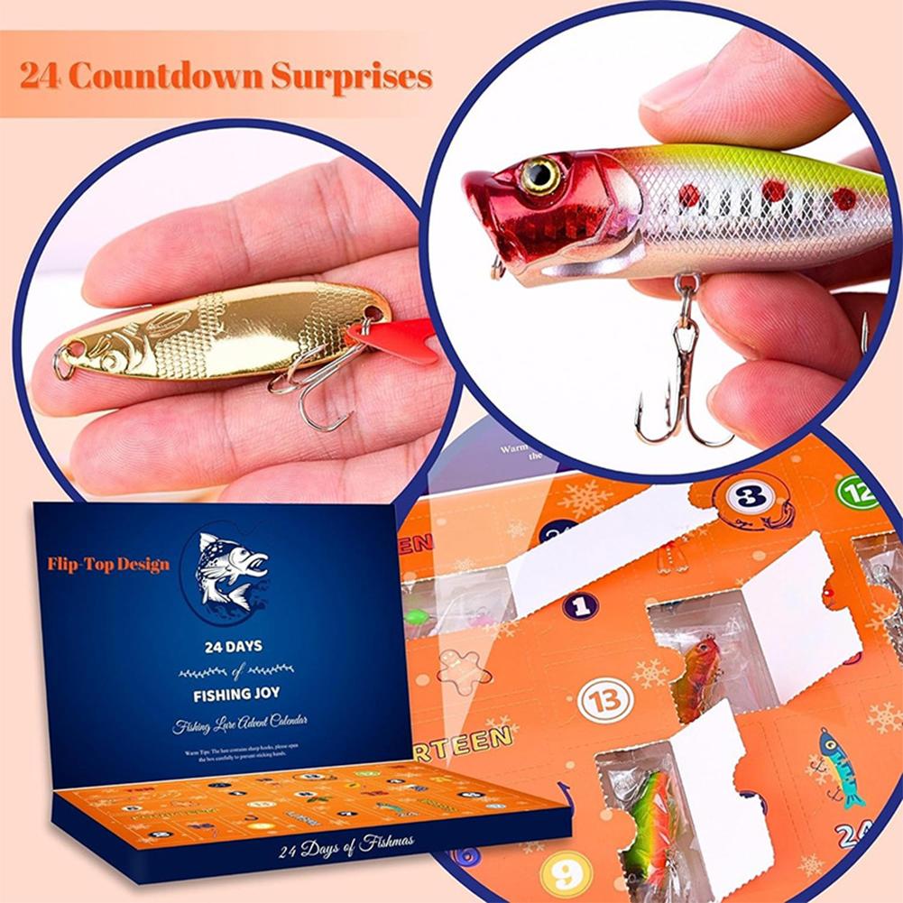 Christmas Fishing Bait Hooks Advent Calendar 24 Days Fishing Lures Set Calendar Box Festival Theme Xmas Surprise Gift for Fisher