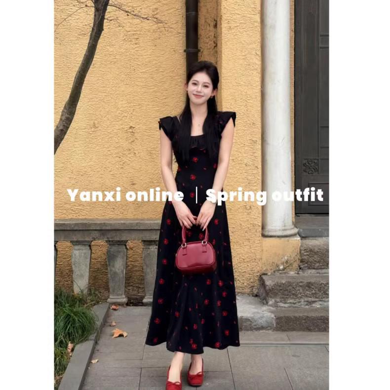 

Women s Plus Size Black Floral Slimming Casual Summer Dress M (Recommended 90-105 jin)