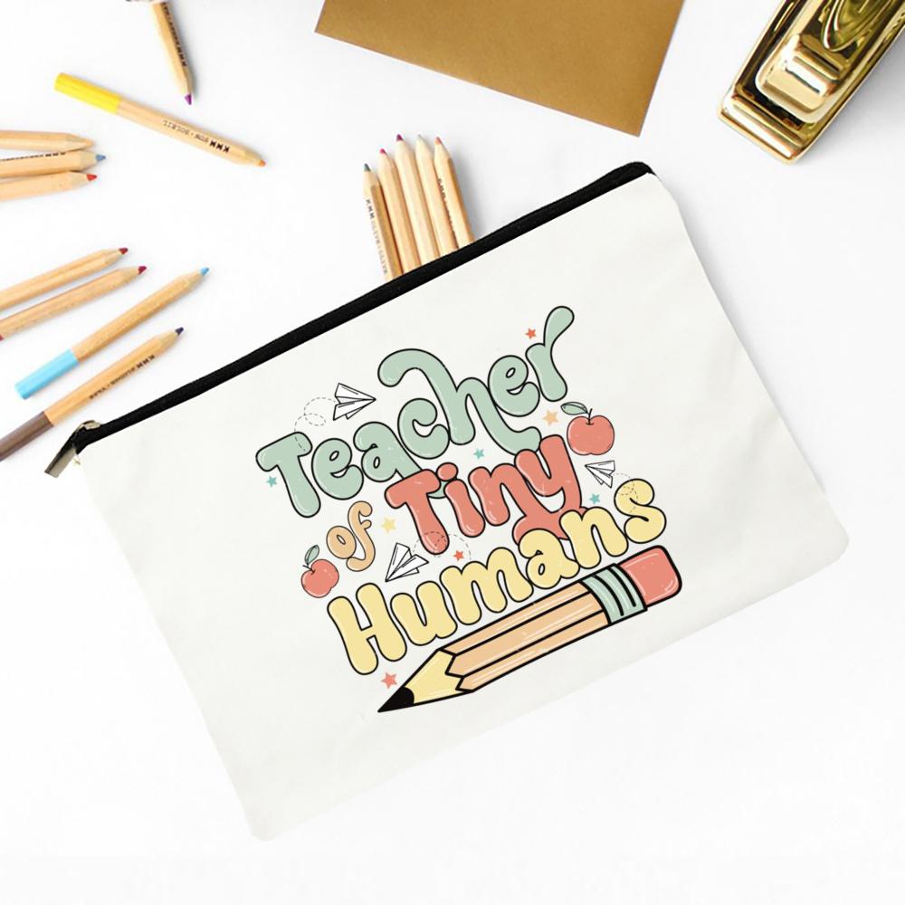 Teacher Flower Print Pencil Case Travel Makeup Bag School Stationery Supplies Storage Bags Wash Pouch Cosmetic Bags Teacher Gift