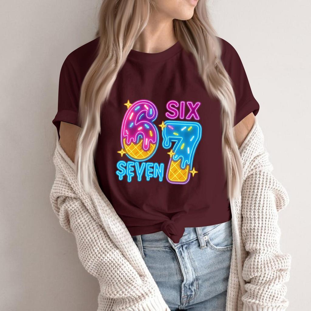 Women's Fashionable Casual Short Sleeved Printed T-Shirt Round Neck Top