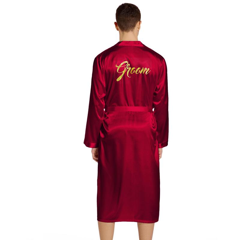 Bronzing Characters Groom Groom Wedding Morning Robe Spring and Autumn Long Men's Large Size Cardigan Home Nightgown