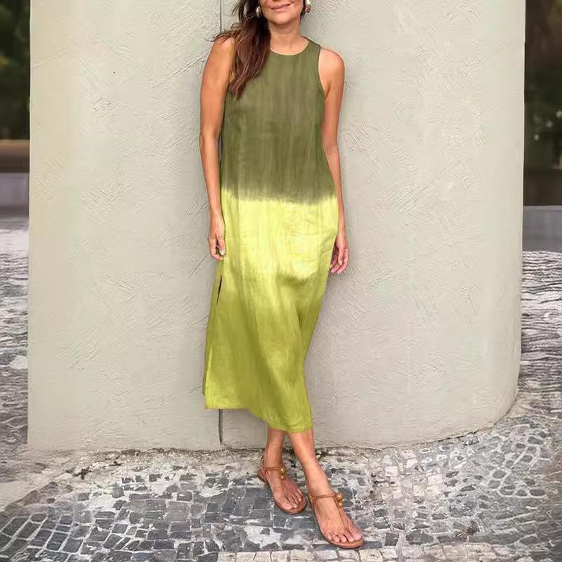 2026 Summer Women's Sleeveless Cotton Linen Gradient Dress