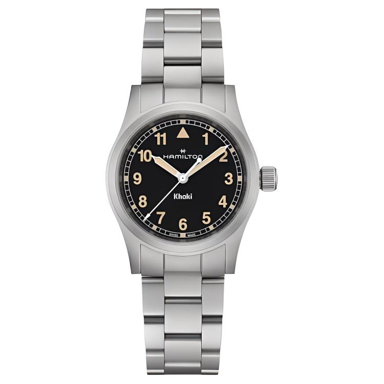 Hamilton Khaki Field Quartz 50M Water Resistant Fashion Style Watch 33Mm Black Dial Stainless Steel Case Stainless Steel Bracelet H69301131
