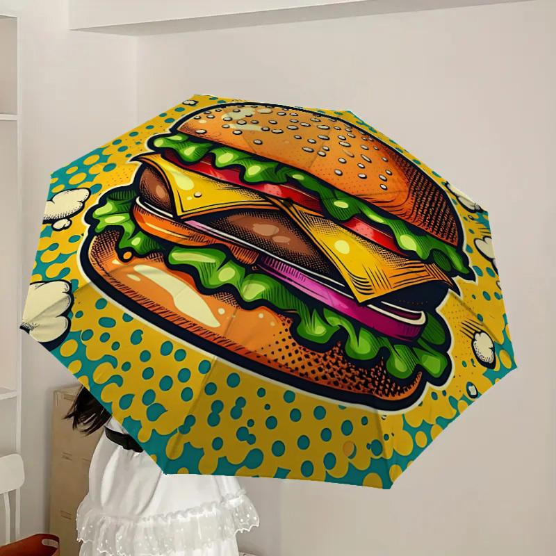 1pc Cheeseburger Automatic Open/Close Umbrella, Folding Compact Umbrella with Lightweight Design for Women/Men yy251011107