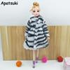 Kids Toy Doll Accessories Winter Warm Wear Pink Fur Coat Mini Clothes Dress For Barbie Dolls Fur Doll Clothing With Waist Belt