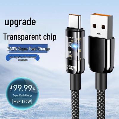 Transparent 240W USB-C Super Fast Charging Cable 10A for Huawei Honor with Luminous Feature