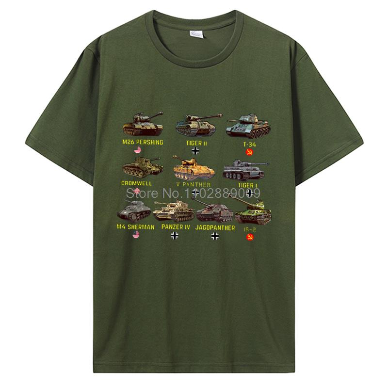 New Tanks M4 Sherman Panzer IV Tiger II T-34 T-Shirt Men Casual Cotton TShirt Cool T Shirt Tees Harajuku Streetwear