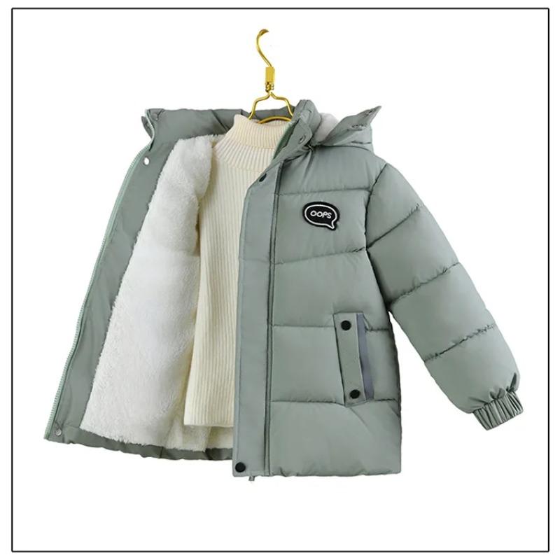Winter Boys Jacket Long Solid Color Berber Fleece Lining Thick Warm Hooded Parka Teen Boy Snowsuit
