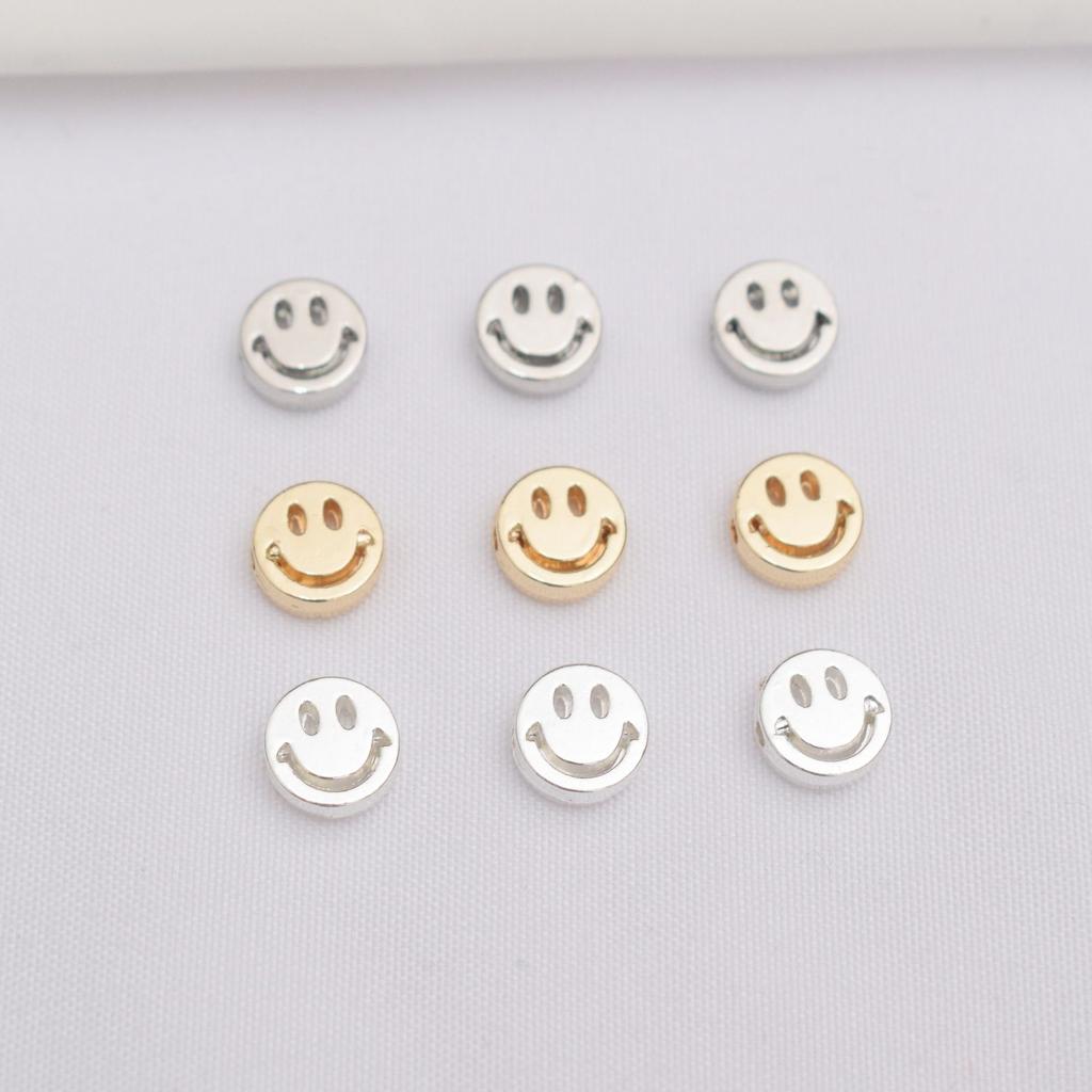 50pcs Color Retention 14K Gold Smiley Face Round Bead Diy Hand Necklace Spacer Loose Bead Bracelet Jewelry Accessories Beaded Accessories