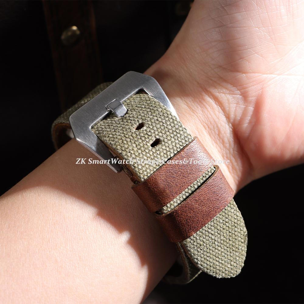 Canvas Leather Watch Strap 20mm 22mm 24mm for Panerai Handmade for Omega Military Sport Watchband Green Men Women Watch Bracelet