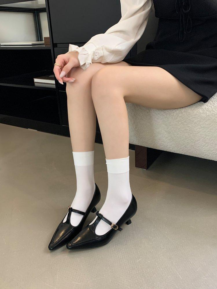 2025 Spring New Single Shoes Women's Black Hollow Pointed Tip Thin Heel Shallow Mouth Mary Jane Shoes Niche White High Heels Women