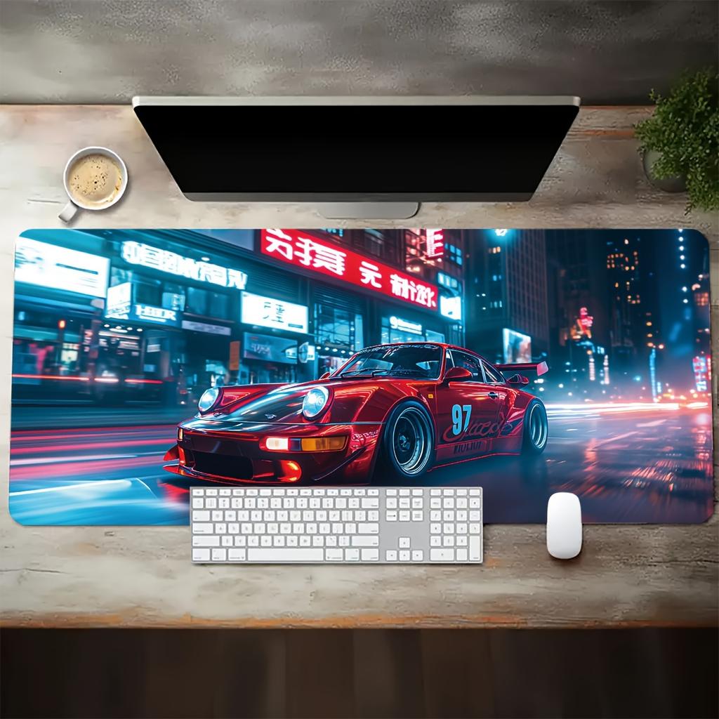 Großes Rotes Sportwagen Gaming-Mauspad Rutschfeste Genähte Kante Home Office und Arbeitsplatz Schreibtischzubehör Gaming Gamer Computertischmatte