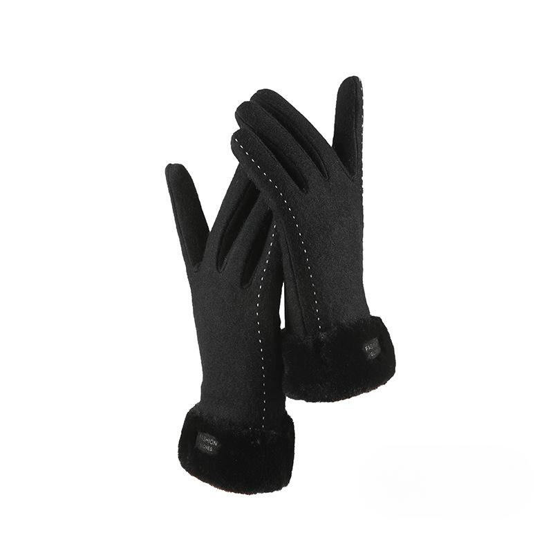 Autumn and Winter Gloves for Women's Trendy Wool Knitted Plus Velvet Touch Screen Warm Outdoor Riding Electric Bike Driving