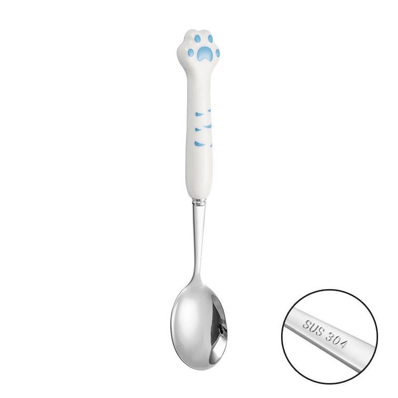 Stainless Steel Spoon and Fork Set Long Handle Cartoon Cute Tableware Home Creative Student Children's Eating Spoon