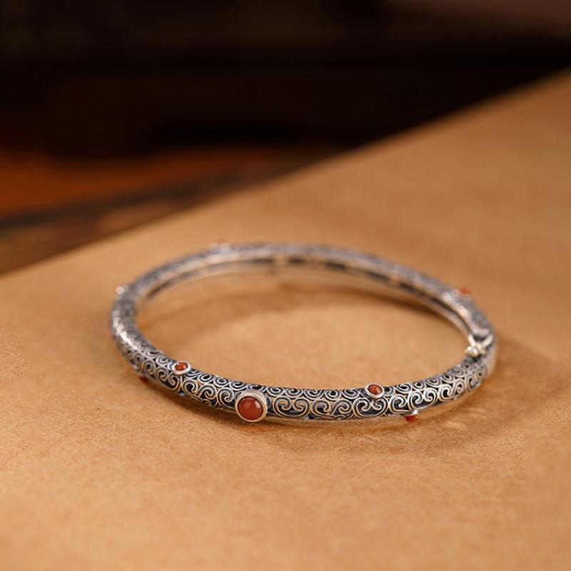 Vintage Ethnischer Stil Klassisches Südliches Roter Turmalin Armband Für Frauen Feine Durchbrochene Armreifen Party Schmuck