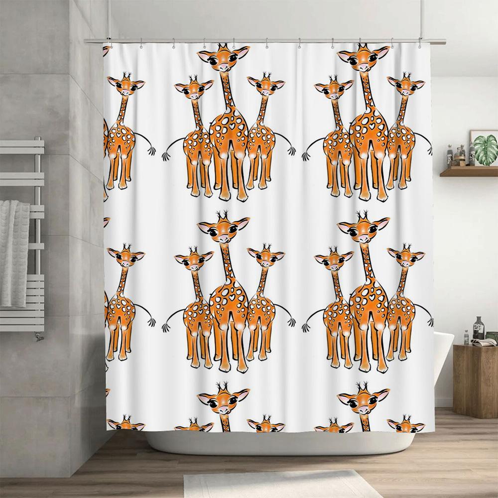 Animal Print Shower Curtain Kids Bathroom Decor With Cute Giraffe Design 180Cm Waterproof Fabric For Bathtub