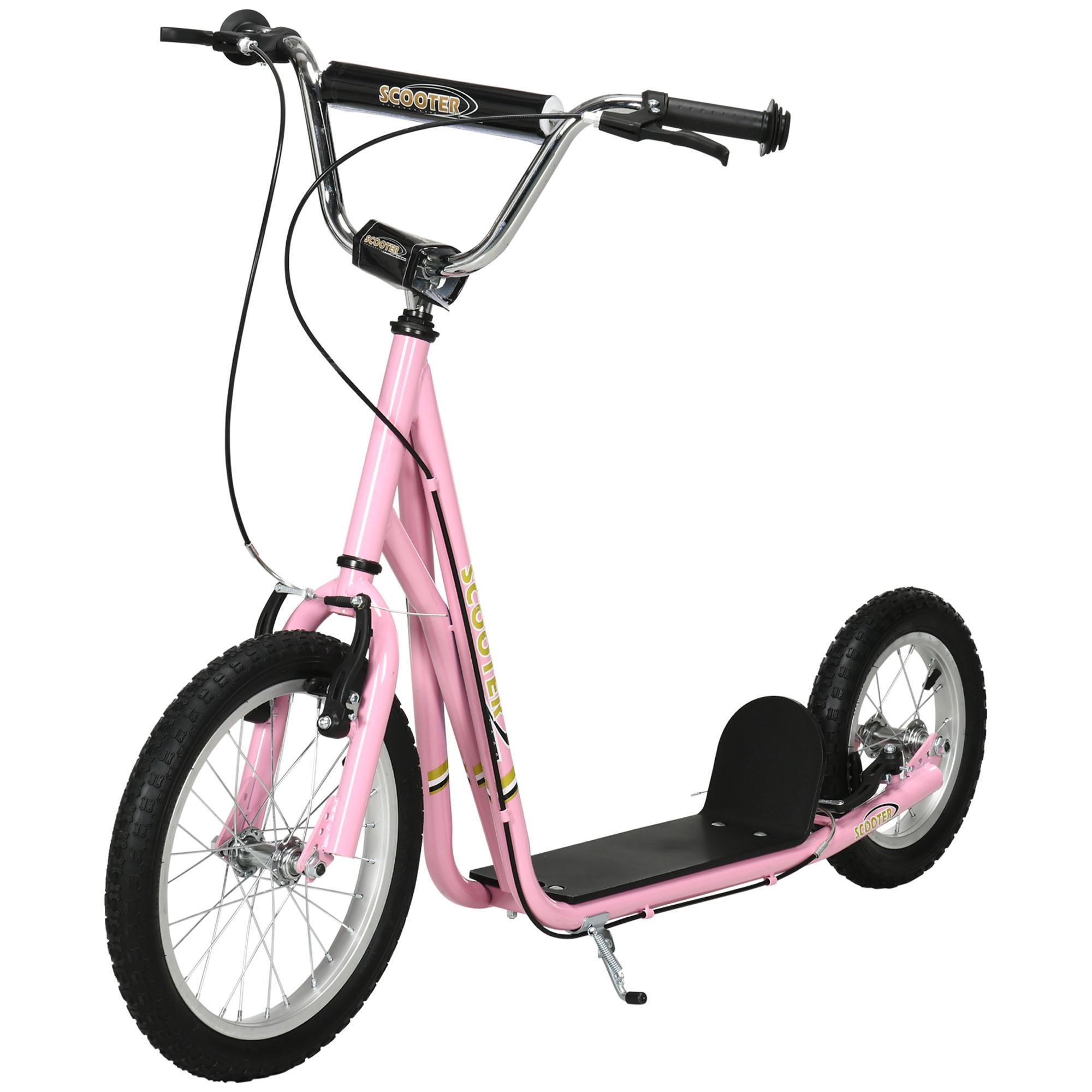 Trottinette pour Enfants Trottinette Ados Roues en Caoutchouc Roue Avant 16 Pouces Guidon Réglable en Hauteur Freins Doubles Béquille Pour 5 Ans et Plus Rose