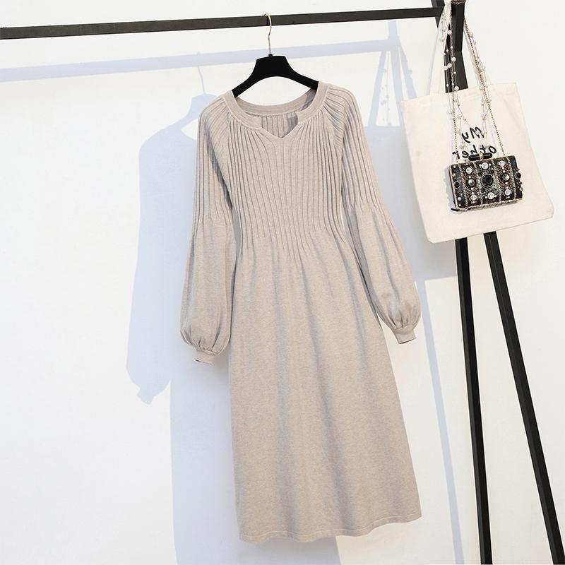 Autumn and Winter Clothes, Large Size Loose V-neck, Belly, Long Knitted Sweater, Bottoming Skirt, Women's Trend