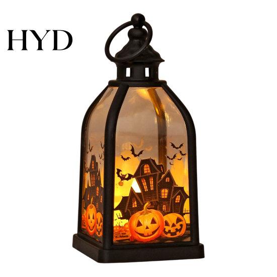 Spooky Halloween Decor Candle Lantern, Decorative Witch Skeleton Pumpkin Tabletop Festive Light for Haunted House, Front Porch, Gothic Home