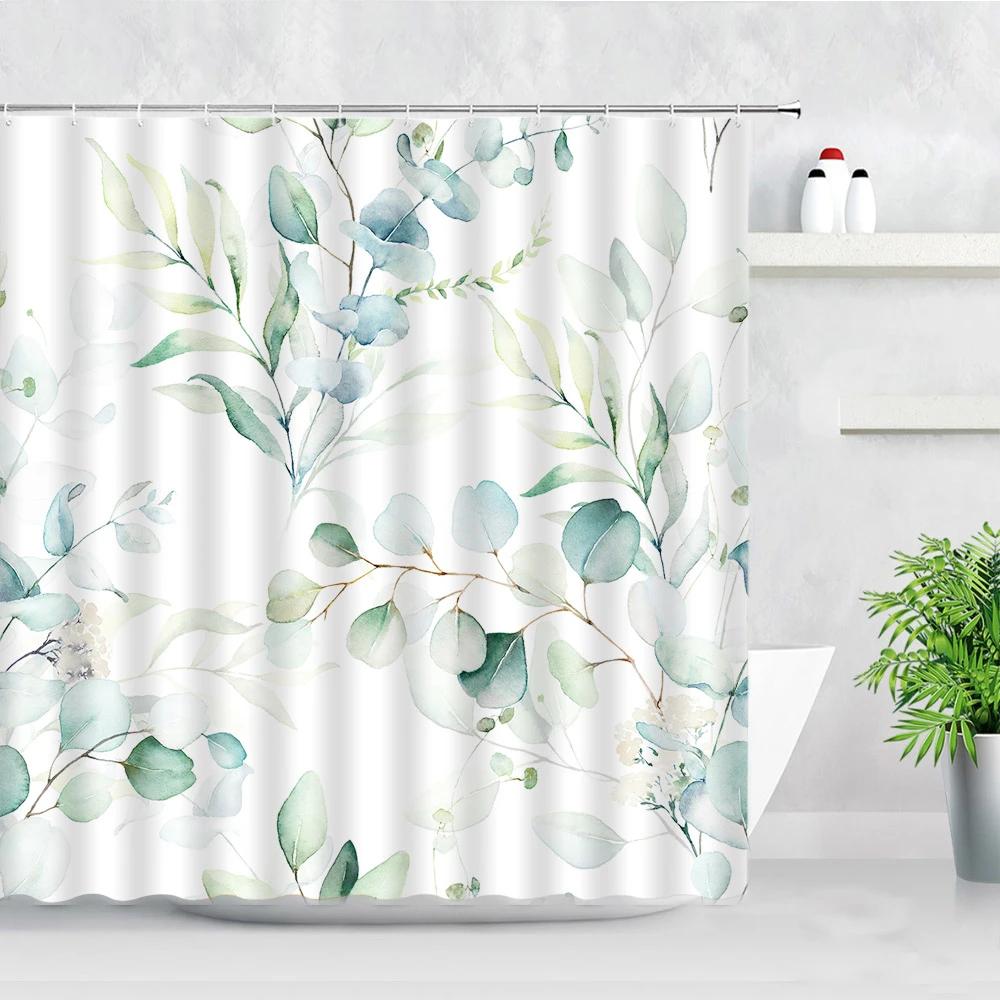 Butterfly Flower Shower Curtain Watercolor Plant Printed Bathroom Curtain Pretty Wildflower Pattern Bath Curtain With Hooks