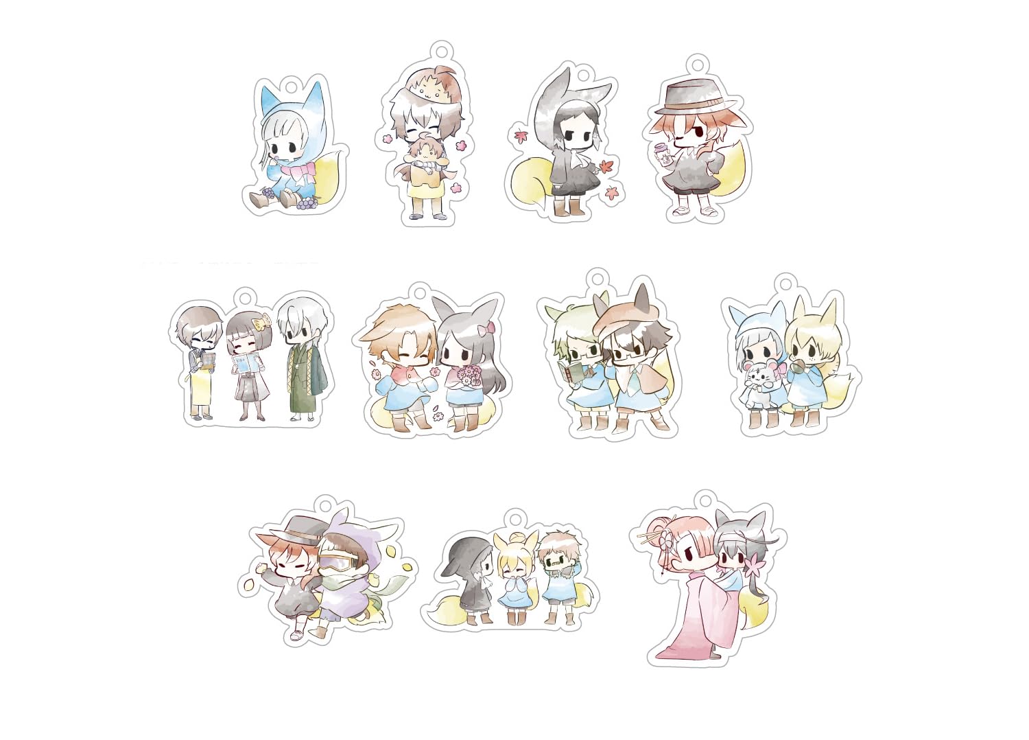 Ключница-брелок из акрила в ретро-стиле Bungo Stray Dogs Сумоку Кицунэ Версия в коробке. 11 предметов