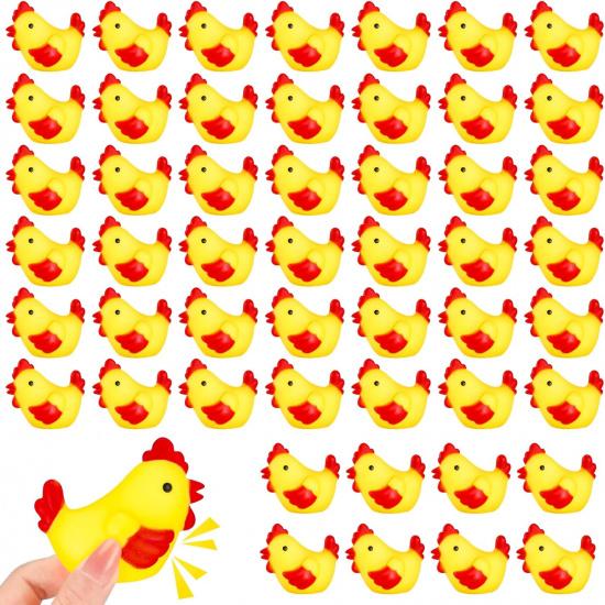 50 Pcs Yellow Rubber Chicken Squeak Mini Rubber Chicks Squeezable Chicken Squeaky Toy Chicken Noisemaker for Shower Bath Birthday Novelty Favors 50