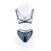Herringbone Backless Corset & See-Through Lingerie Set with Triangle Panties