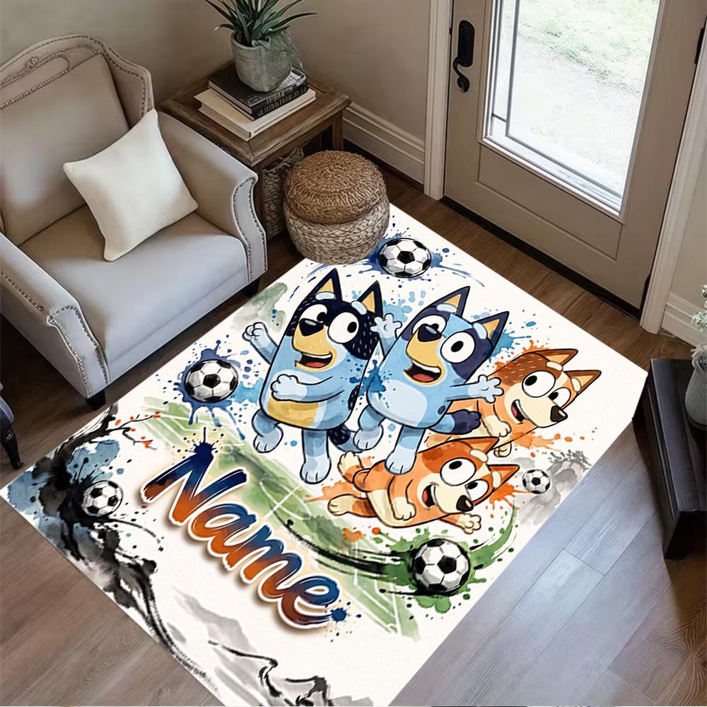 Soccer Fun Bluey Customized Name Floor Mat Design for Dormitory Decorate Room Outdoor Entryway Antislip Carpet Anime Office Decor