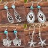 Bohemian Turquoise Dangle Earrings Vintage Silver Tree Of Life Teardrop Spiral Ethnic Drop Earrings For Women Jewelry