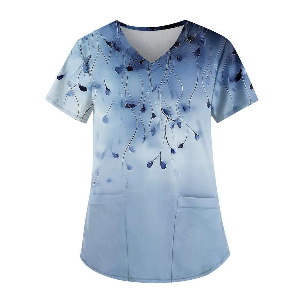 Women's V-neck Fashion Casual Printed Tops And Protective Workwear