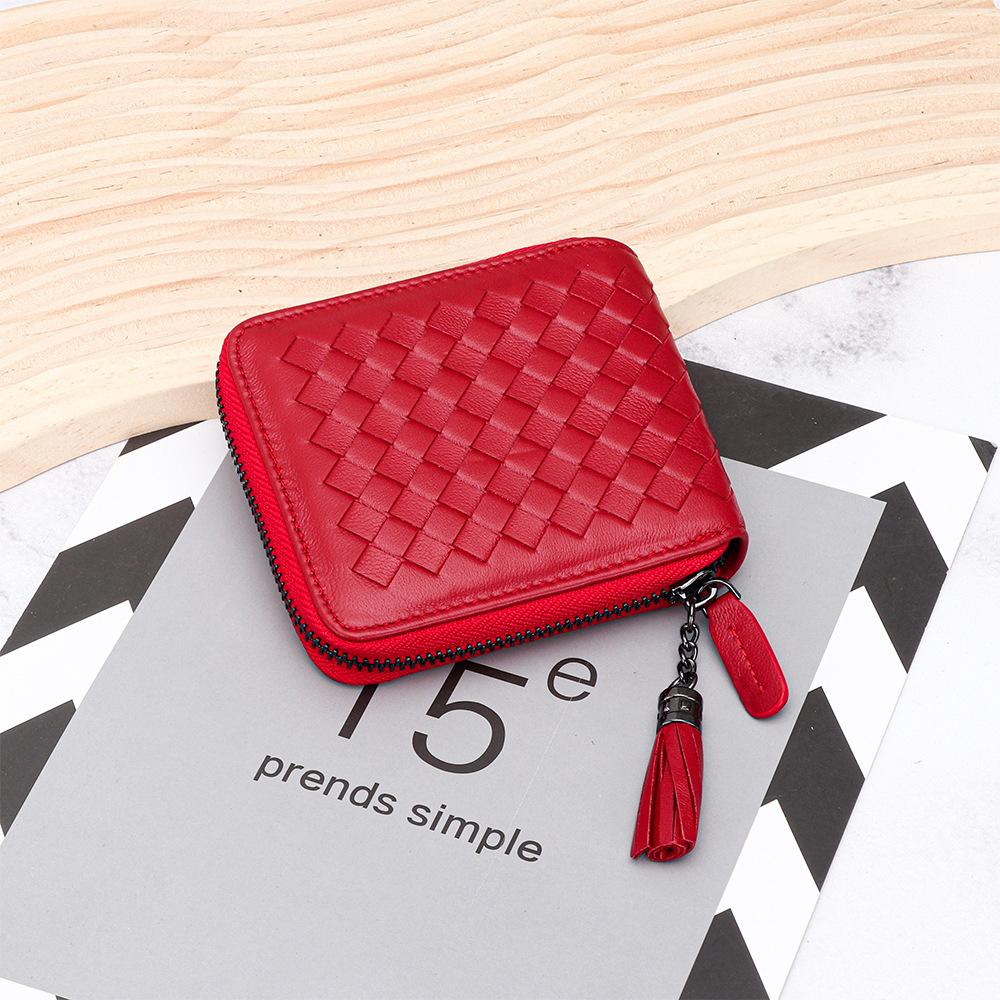 Classic sheepskin woven zipper small wallet 2025 new large capacity multi-functional change coin bag half fold wallet