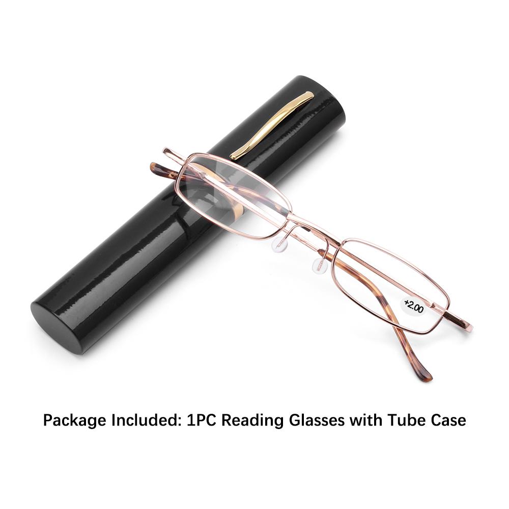 Unisex Reading Glasses with Pen Tube Case Portable Presbyopic Glasses Metal Case Spring Hinge Eyeglasses Vision Care +1.11~+1.11
