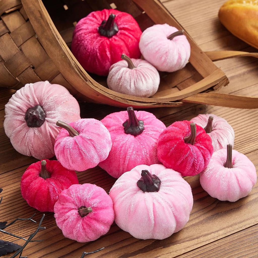 Decor 12pcs Artificial Fake Velvet Pumpkins Decoration For Fall Home Thanksgiving Decorative