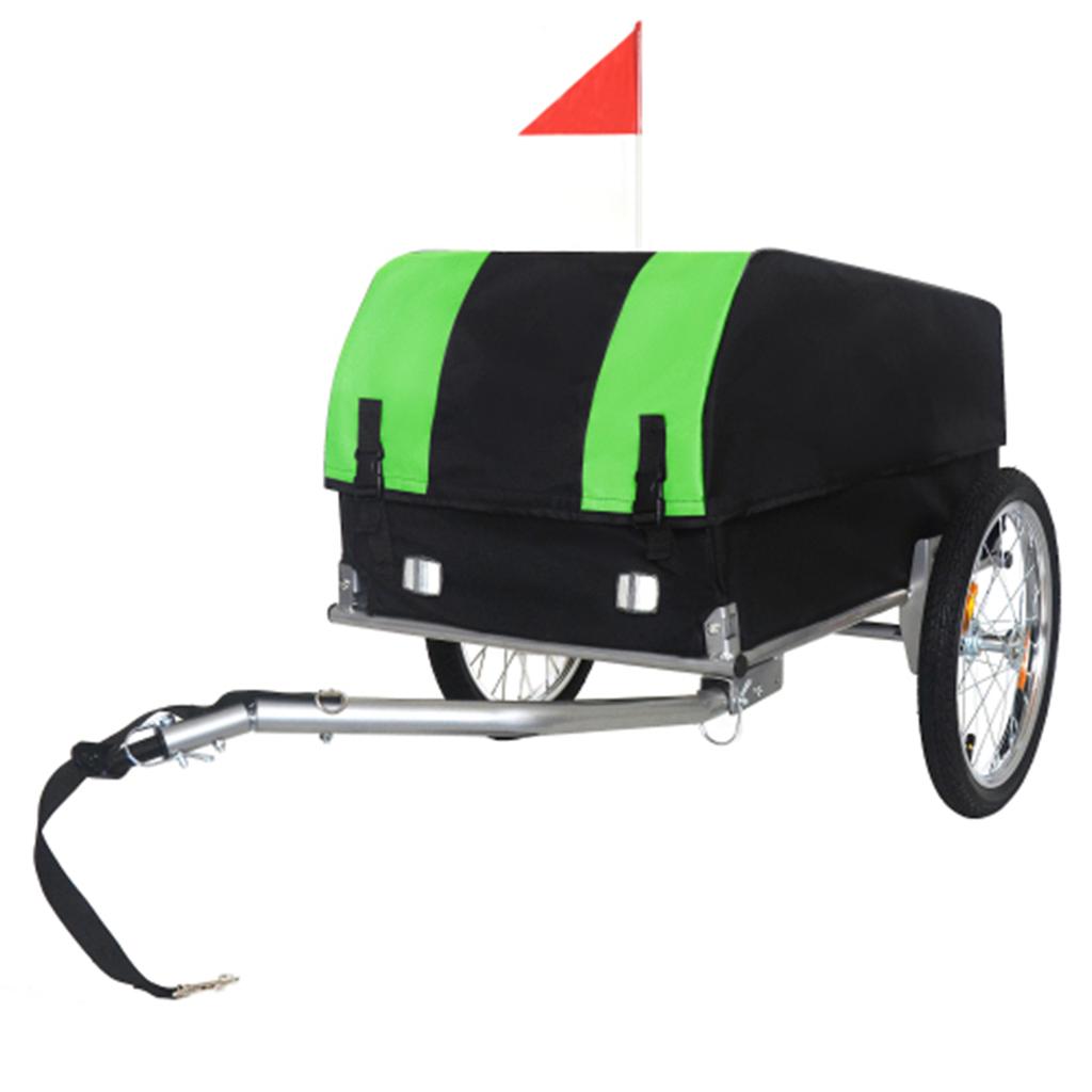 Bicycle Cargo Trailer, Removable Waterproof Cover, 40 kg Capacity, 16-Inch Off-Road Wheels, Foldable Design for Camping and Shopping – Green/Black