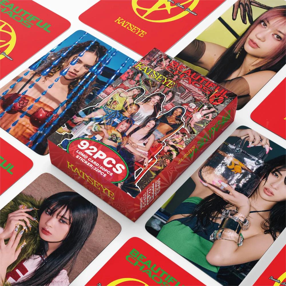 92 ks/sada Kpop Idol KATSEYE Nové album BEAUTIFULCHAOS Lomo karty LARA DANIELA HD Tištěné pohlednice Samolepky MANON MEGAN Dárek pro fanoušky