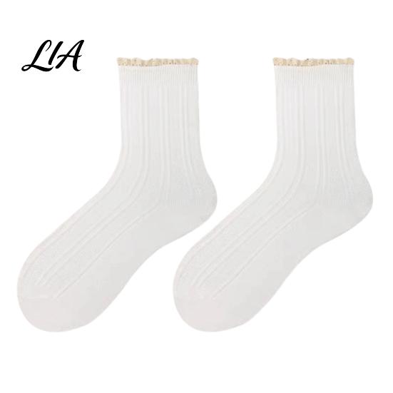 Vintage Inspired Lace Hosiery Ruffle Crew Socks for Women, Cotton Frilly Socks, Soft Breathable Elastic Stacked Casual Ankles Daily Wear And