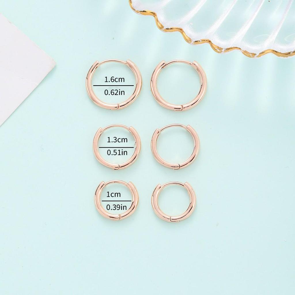 European Minimalist Rose Gold Hoop Earrings - Versatile, Stackable, Simple Round Ear Studs