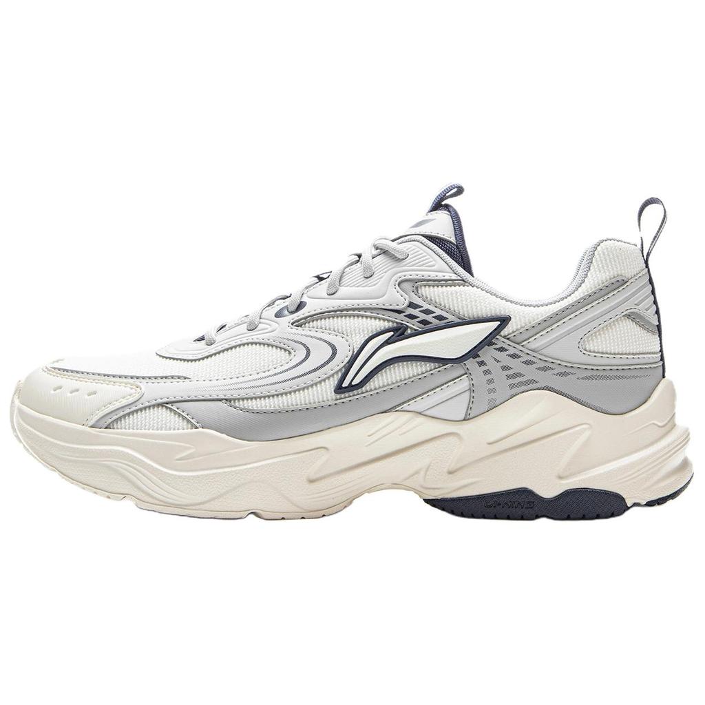 Li Ning Sports Life Collection Synthetic Leather, Textile Cushioning Low Top Chunky Sneakers Men's Ivory Gray AGCV433-4//