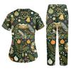 Women's V-Neck Short Sleeve Christmas Print Scrub Set with Pockets Two Piece Caregiver Work Uniform
