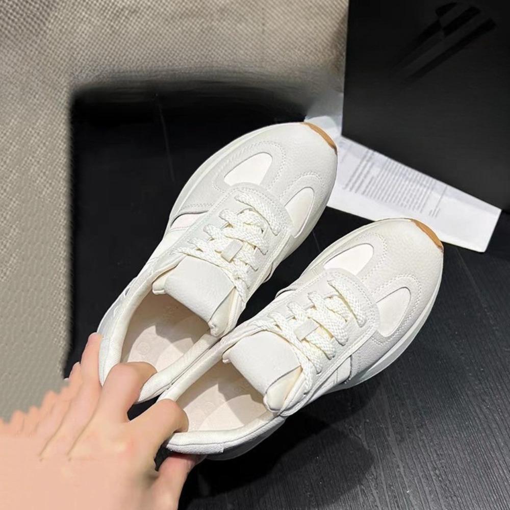 Women's Versatile Soft Leather Sporty Shoes Thick Bottom Dequn Style Casual Sneakers Spring Autumn Slip On Footwear