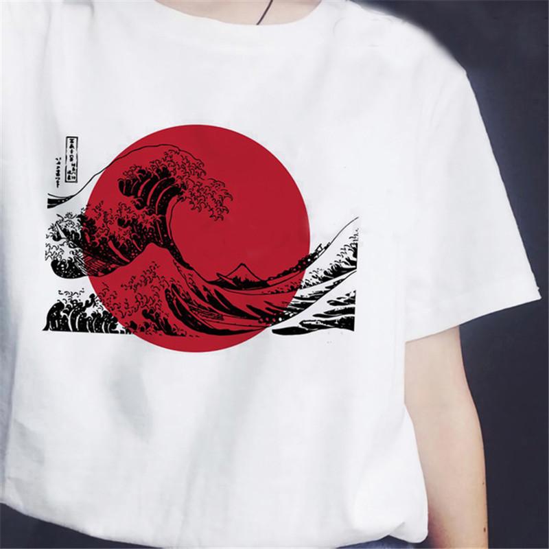 Hotselling New Aesthetic Wave Print Roundneck Shortsleeved Tshirt for Women Graphic T Shirts Aesthetic Clothes Tops Harajuku