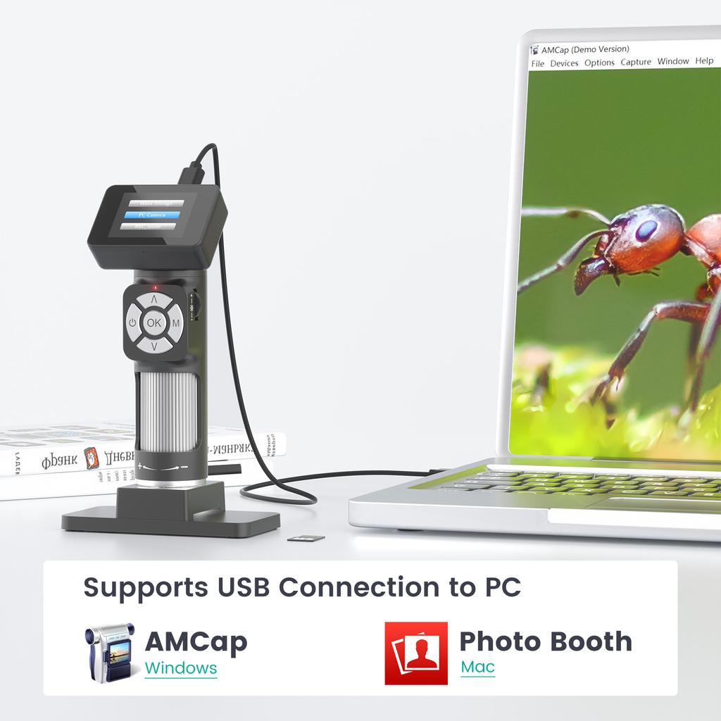 AD112 Portable Pocket 500X Microscope Kit 2 Inch LCD Screen Handheld Digital Microscope with 8 Adjustable LED Lights