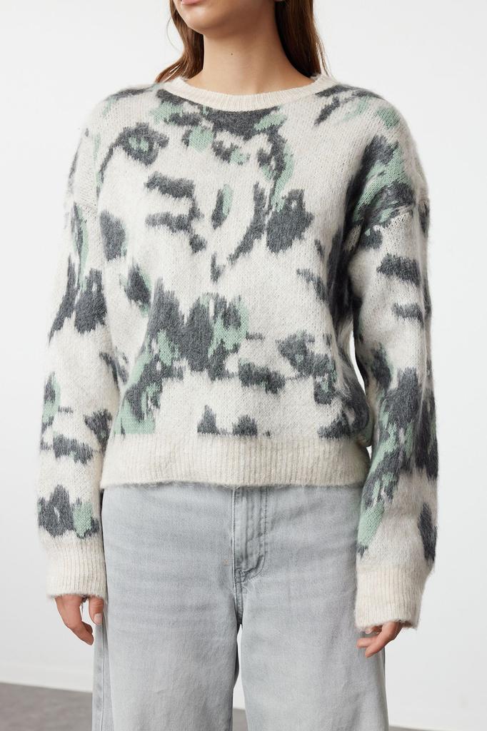 Women's Fashionable Stylish Sweater Stone Soft Textured Crew Neck Knitwear Sweater