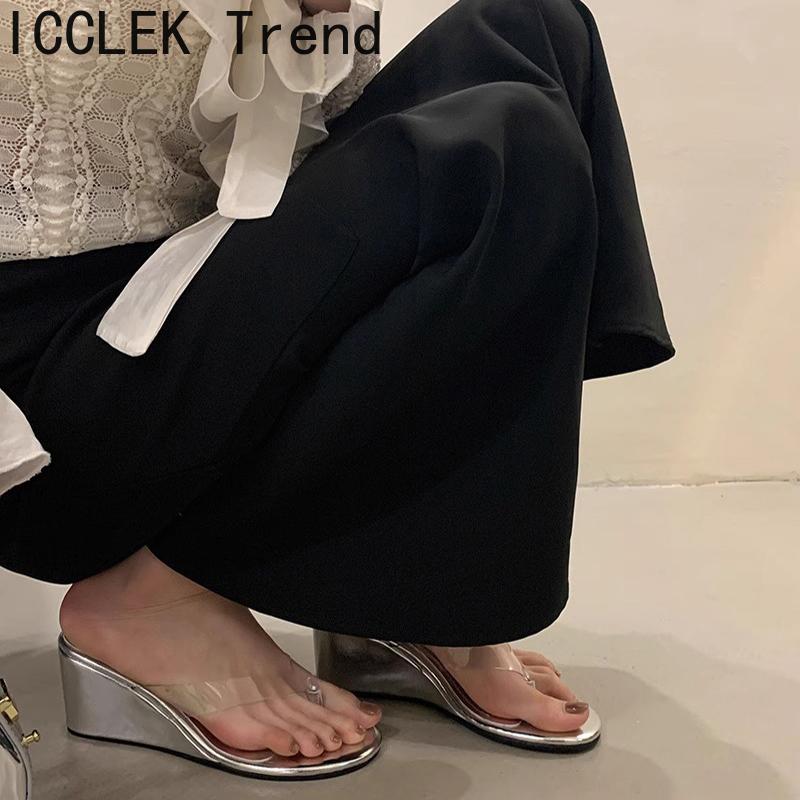 New Summers Wedges Heel Women's Slipper Fashion PVC Transparen Clip Toe High Heels Party Dress Slides