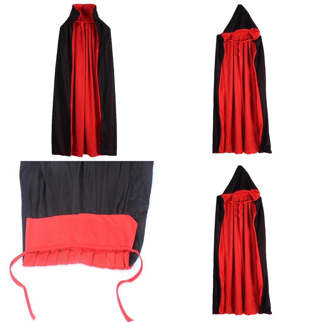 Halloween Vampire Cloak Hooded Cape For Adult And Kids Reversible Black And Red Cosplay Costume