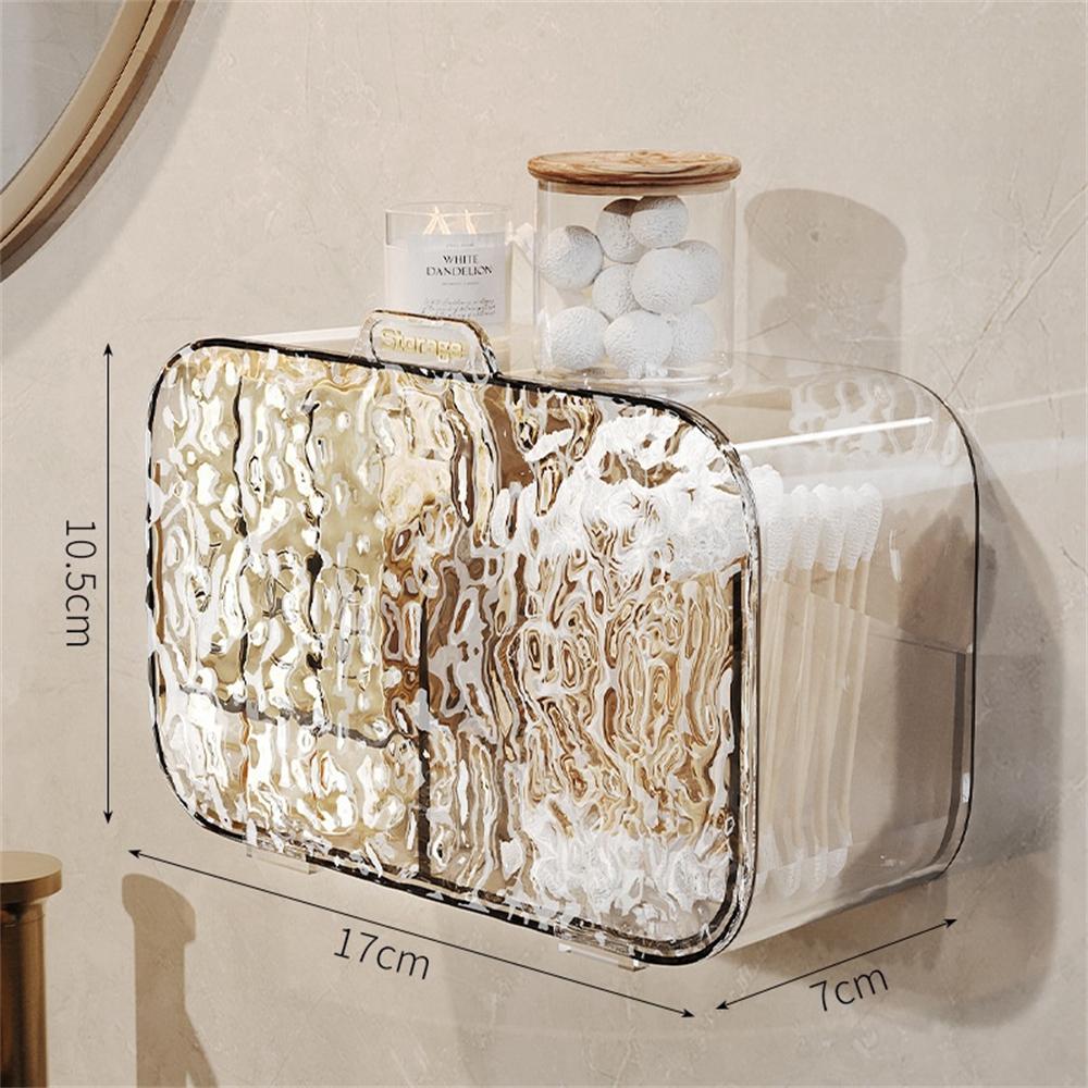 

Ripple Transparent Flip Lid Storage Boxes Cotton Swab Cosmetic Compartment Organizer Waterproof Wall-Mounted Bathroom Accessory