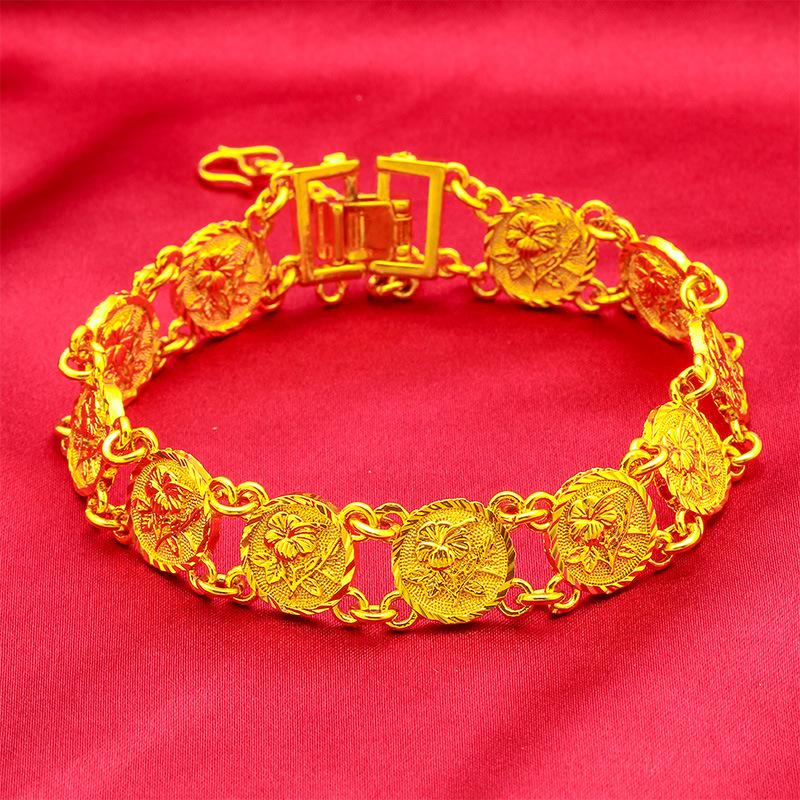 Rose Bracelet Women s 24K Gold - Exquisite 3D Rose Carving, 24K/AU999 Pure Gold, Soft and Romantic for Women 20cm