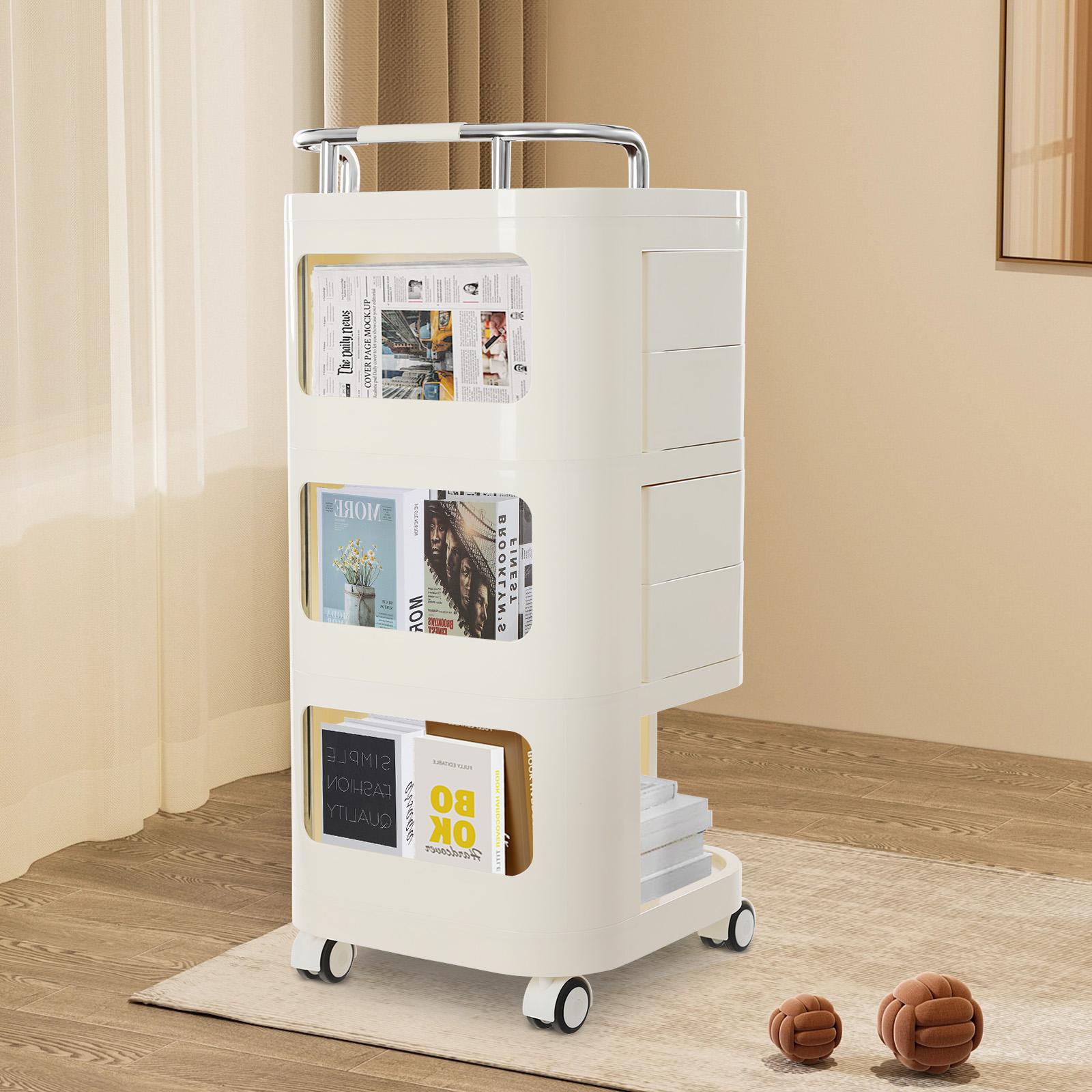 

3 Tier ABS Storage Cart,Cream Color 4 Drawers Storage Rack with Wheels,Free Standing 36*36*79cm for Homes,Barber Shops