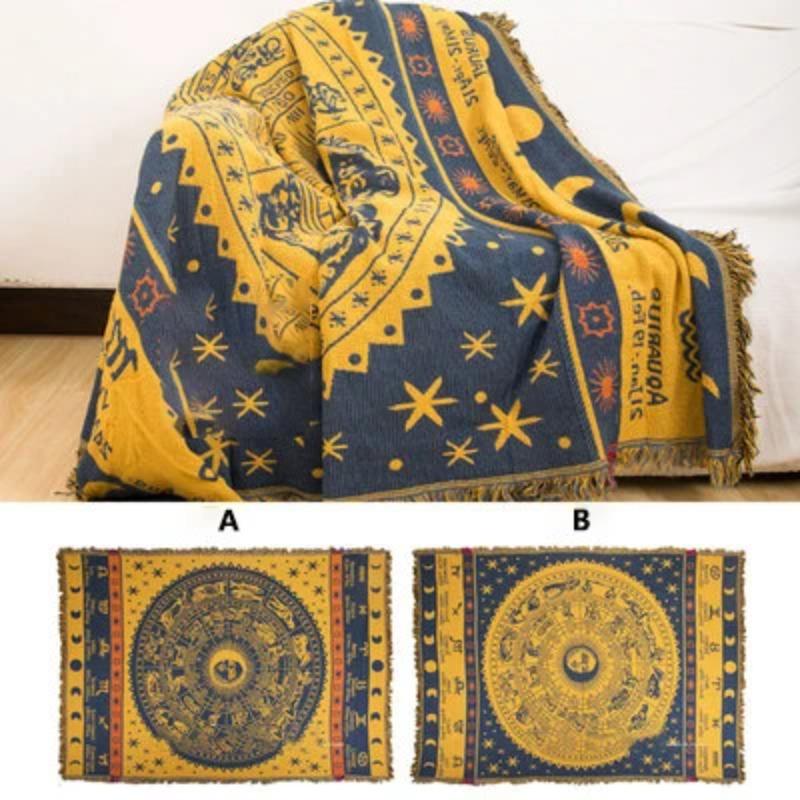 Retro Rutig Vinter Bomull Linne Vävda Linjer Filt Soffhandduk Stickad Förtjockad Värmedyna Mat Bohemisk Boho Pläd Rese Sängöverkast